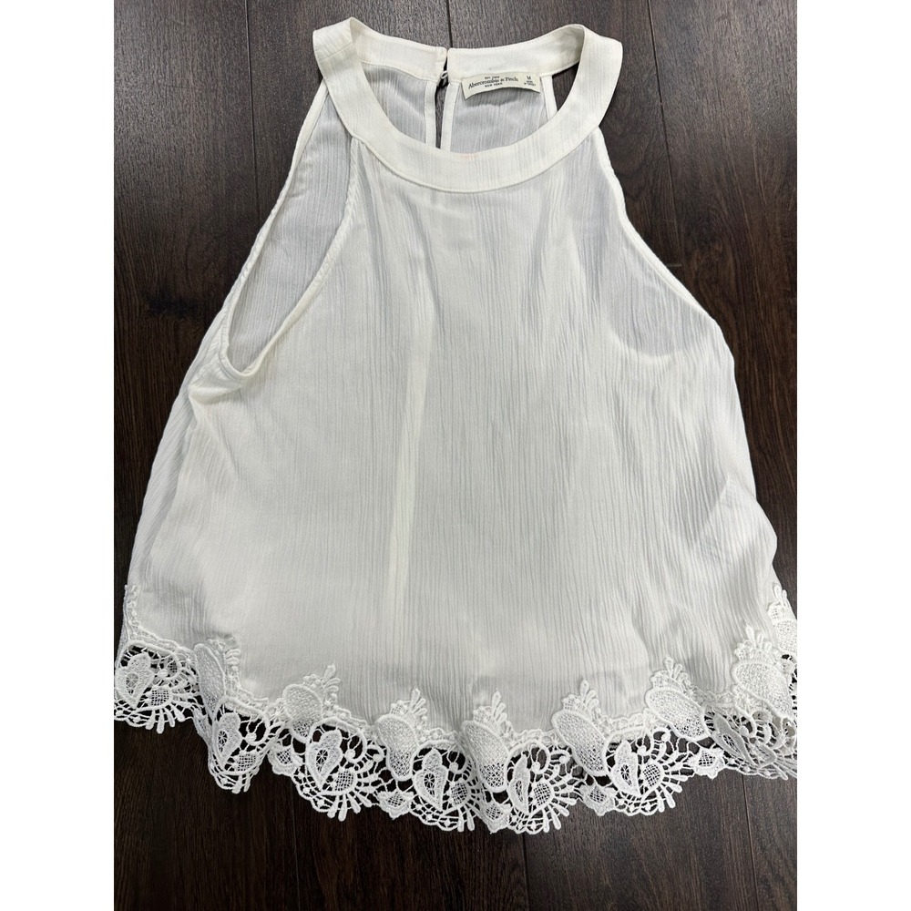 Abercrombie & Fitch White Lace Hem Halter Top - Size M - 100% Viscose